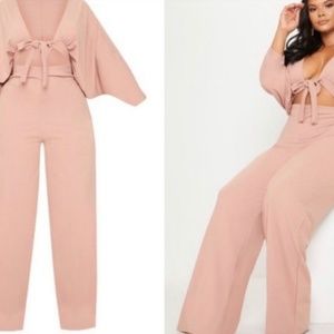 Plus Blush Crepe Batwing Cut out Jumpsuit